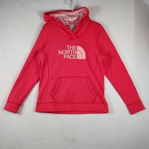 The North Face Women’s Hoodie Large Pink Pullover Fleece Logo Casual
